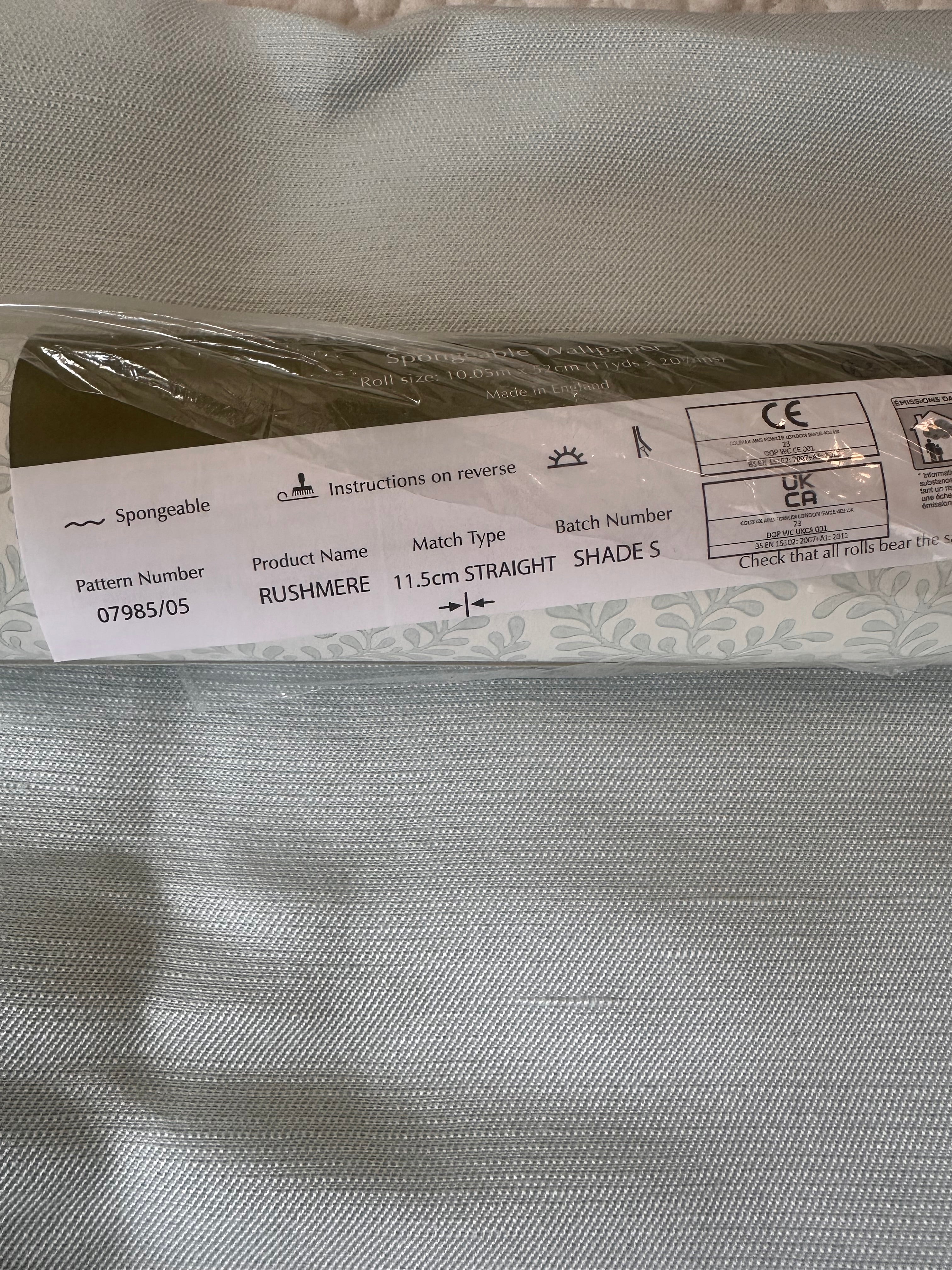 1 Roll Colefax & Fowler Rushmere Wallpaper in Aqua-11 yards