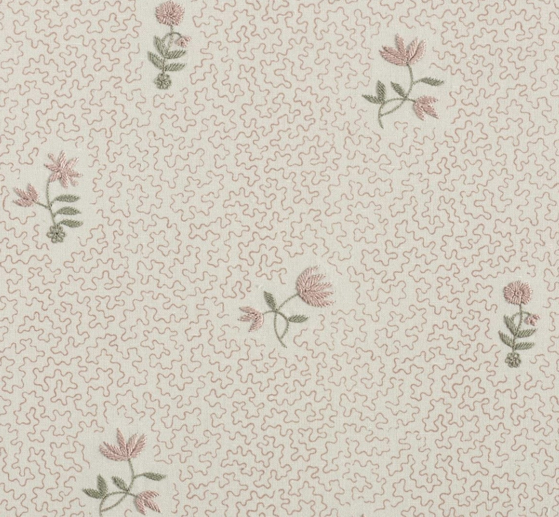 Chelsea Textiles Wildflowers on printed squiggles in pale pink