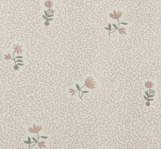 Chelsea Textiles Wildflowers on printed squiggles in pale pink
