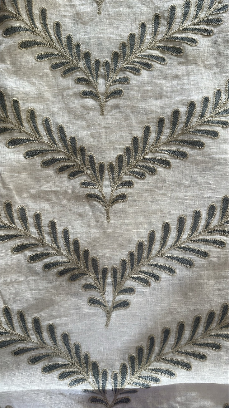 Cowtan & Tout Ivory and Blue Wreath Embroidered Linen