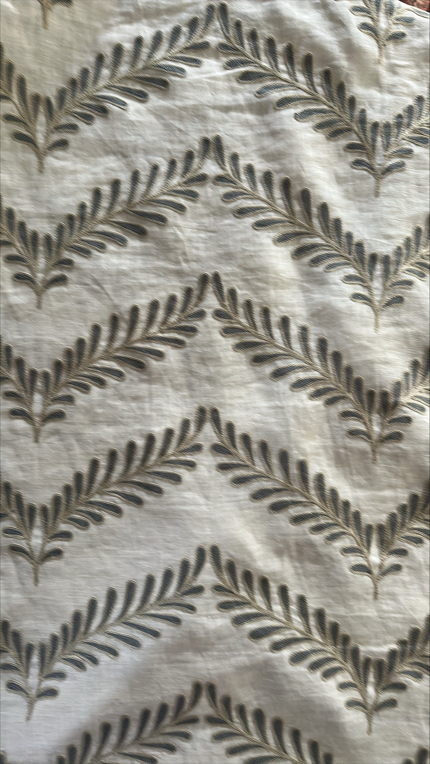 Cowtan & Tout Ivory and Blue Wreath Embroidered Linen