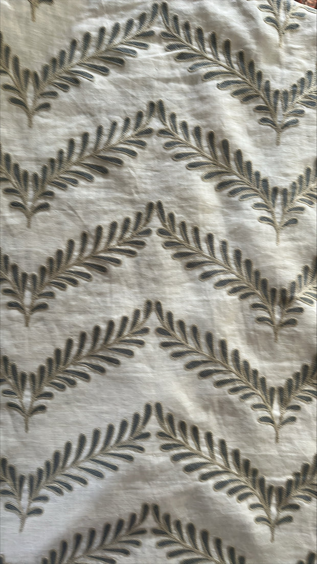 Cowtan & Tout Ivory and Blue Wreath Embroidered Linen