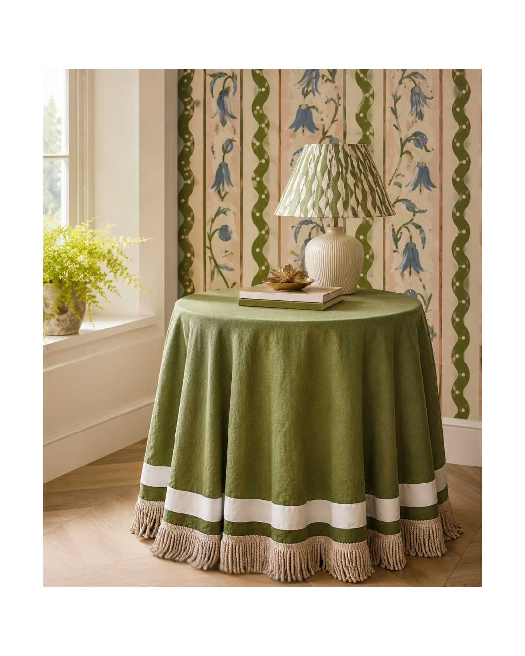 30" Round Table Skirt with Fringe Trim